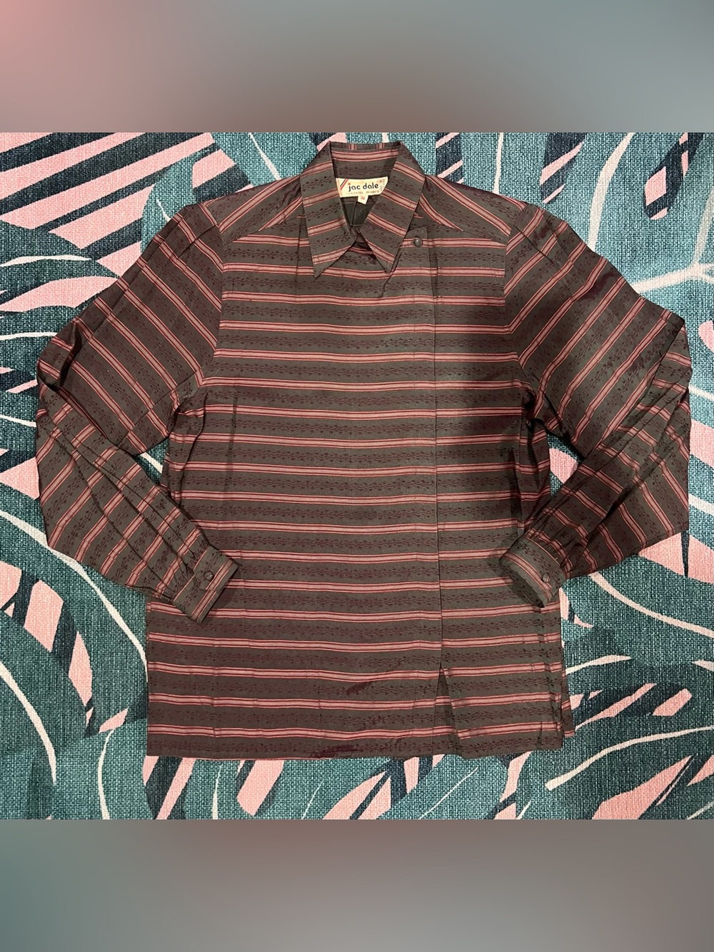 Vintage Jac Dale Iridescent Cross Closure Striped Button Up Blouse